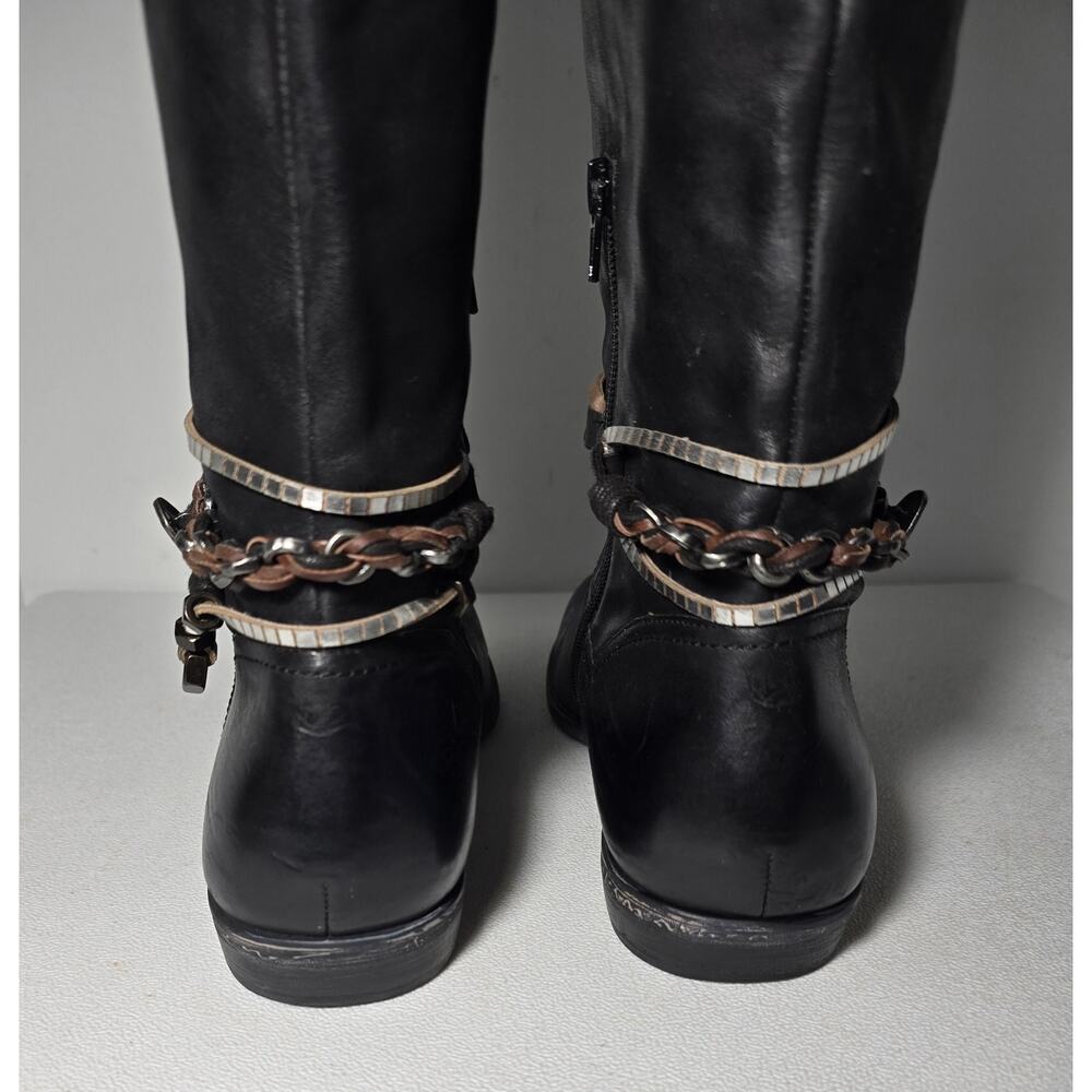 Women's OTBT Trout Creek Black Leather Tall Riding Boots Ankle Wrap Sz 11 M - Picture 10 of 15